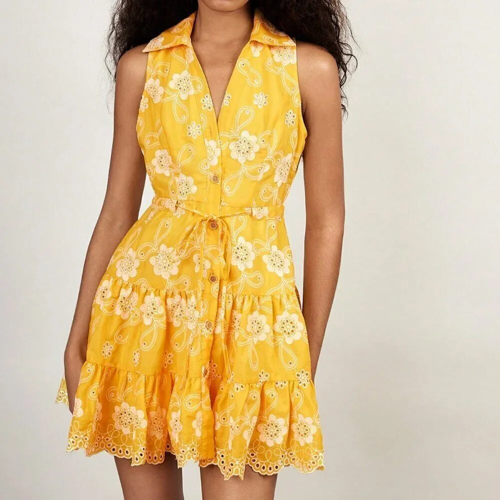 Yellow Boho Women's Casual Comfy Short Dress